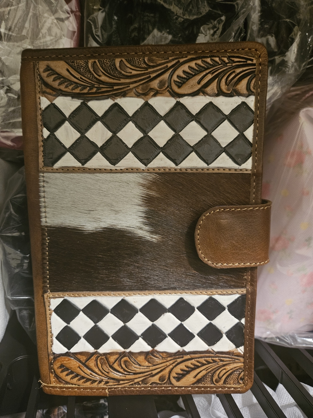 Handcrafted Leather and Cowhide Wallet in Brown and White